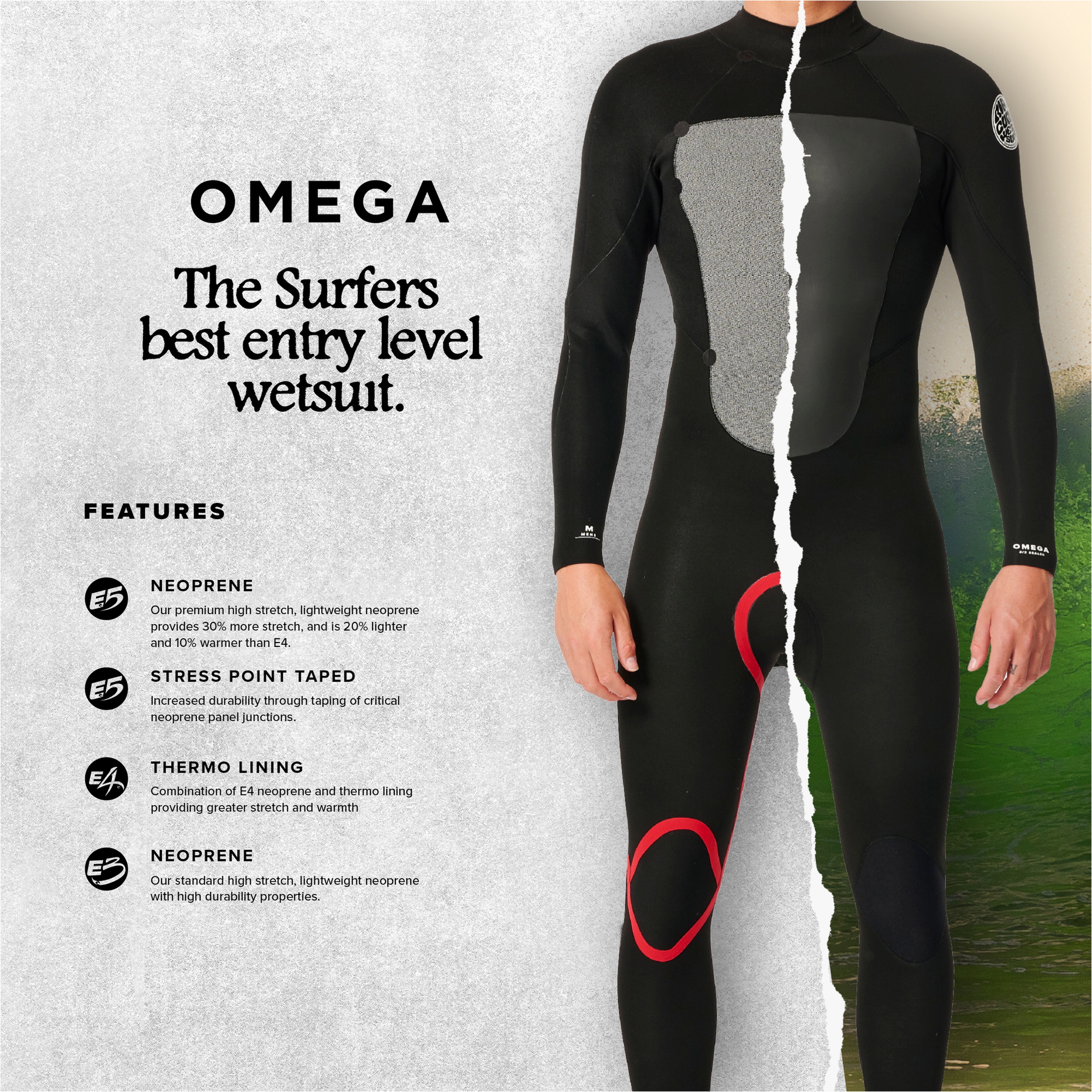 2026 Rip Curl Herr Omega 3/2mm Back Zip VÃ¥tdrÃ¤kt 15IMFS - Black